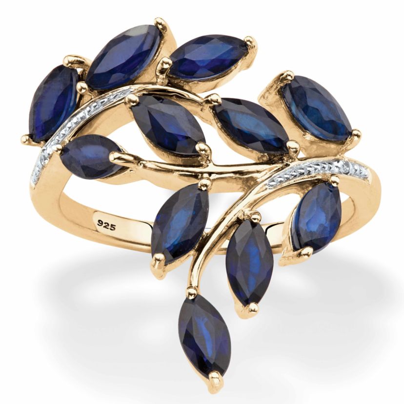 2.65 TCW Genuine Marquise-Cut Blue Sapphire Ring 18k Gold-plated Sterling Silver