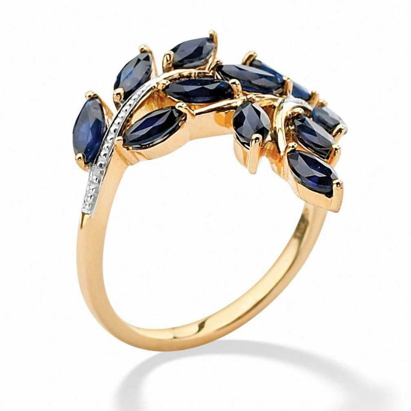 2.65 TCW Genuine Marquise-Cut Blue Sapphire Ring 18k Gold-plated Sterling Silver