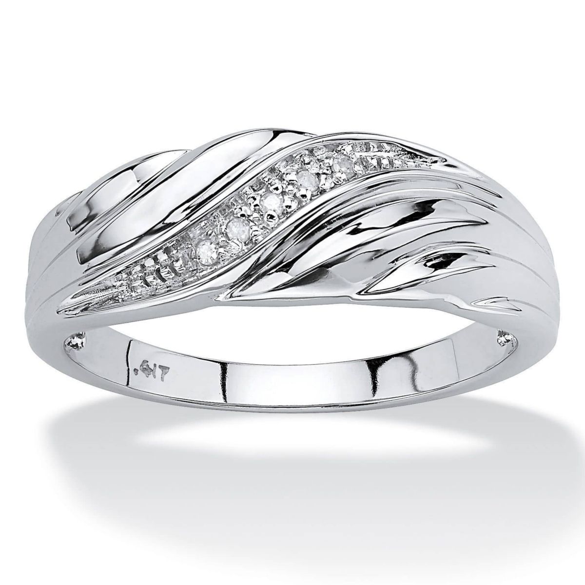 Mens Diamond Accent 10k White Gold Swirled Wedding Band Ring