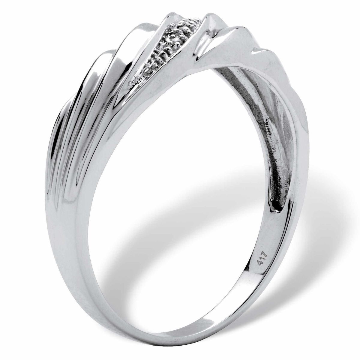 Mens Diamond Accent 10k White Gold Swirled Wedding Band Ring