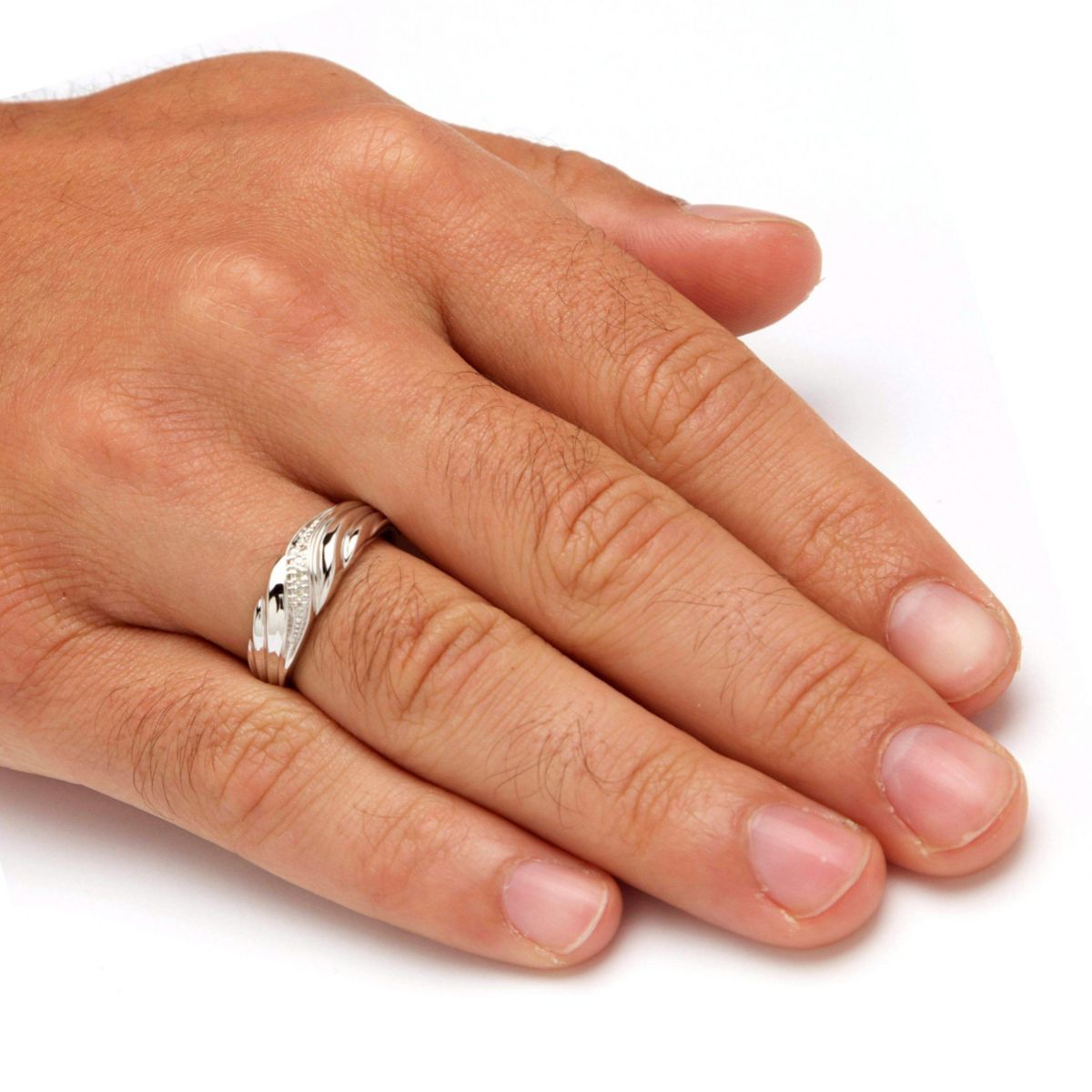 Mens Diamond Accent 10k White Gold Swirled Wedding Band Ring