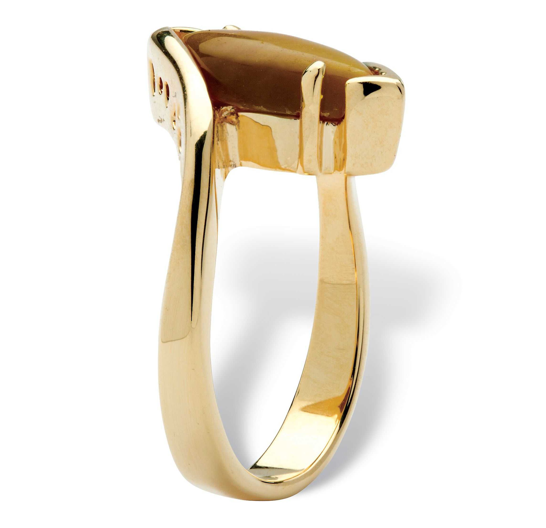 Marquise-Shaped Genuine Tigers-Eye Yellow Gold-Plated Cocktail Ring