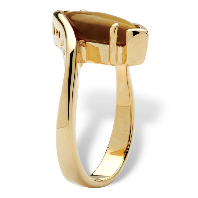Marquise-Shaped Genuine Tigers-Eye Yellow Gold-Plated Cocktail Ring