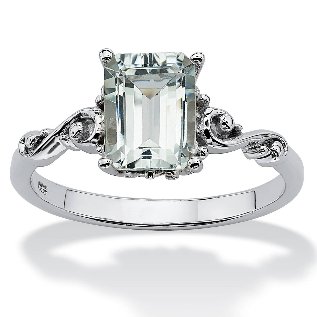 1.40 TCW Emerald-Cut Genuine Aquamarine Platinum-plated Sterling Silver Ring