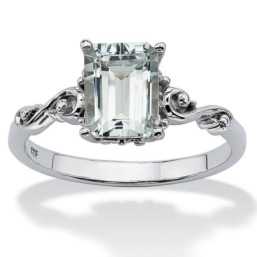 1.40 TCW Emerald-Cut Genuine Aquamarine Platinum-plated Sterling Silver Ring