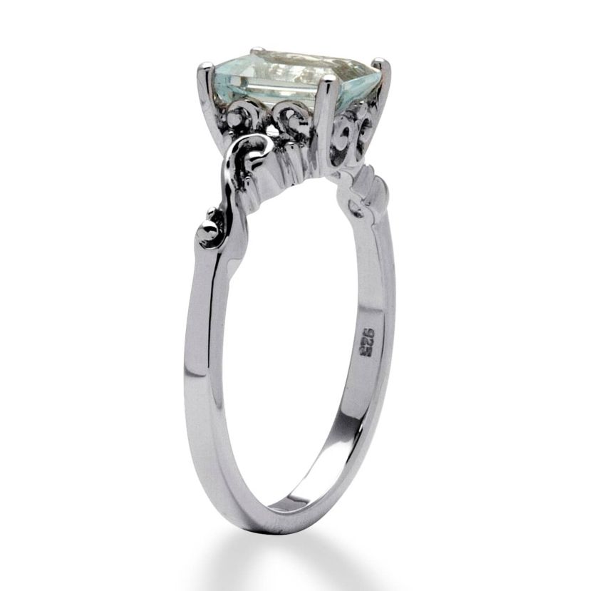 1.40 TCW Emerald-Cut Genuine Aquamarine Platinum-plated Sterling Silver Ring