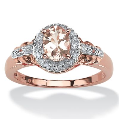 Seta Jewelry Oval-Cut Genuine Pink Morganite and Topaz Halo Ring in Rose Gold-Plated Sterling Silver (.82 cttw), 10