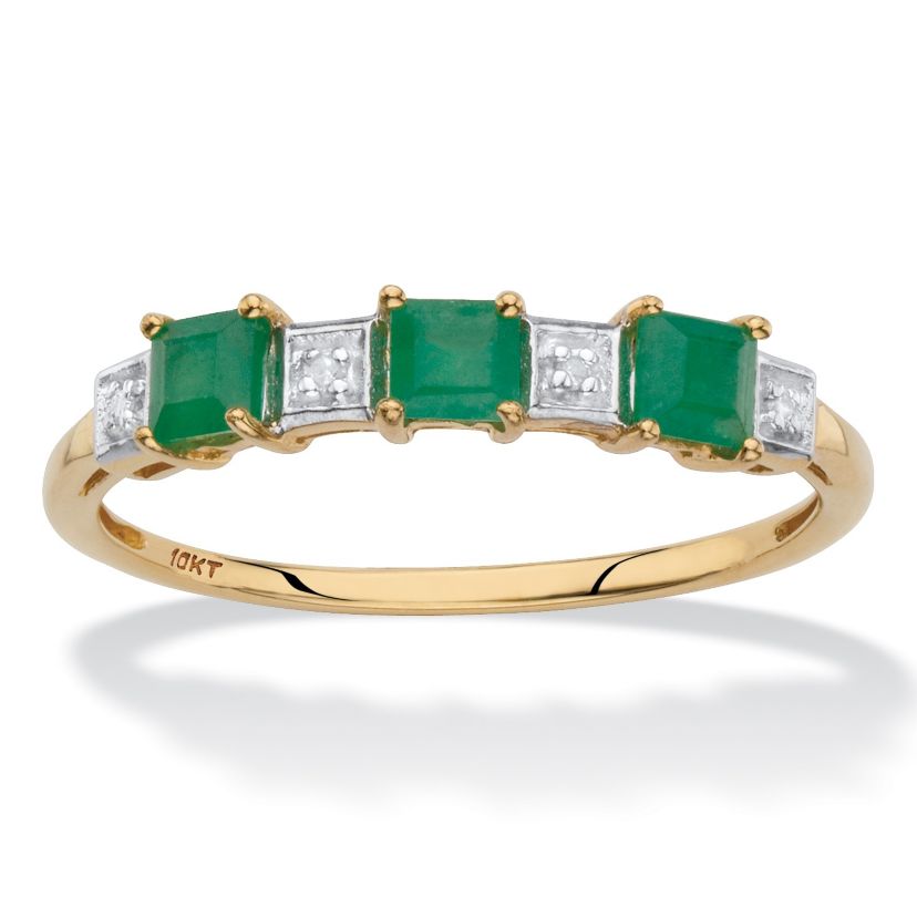 .67 Cttw. Princess-Cut Genuine Emerald Solid 10k Yellow Gold Ring