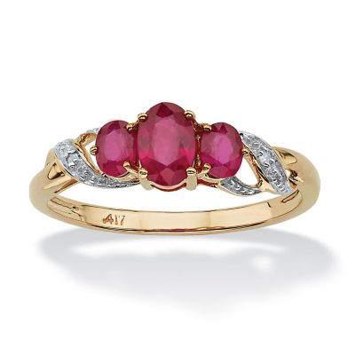 Seta Jewelry 1 TCW Oval-Cut Ruby and Diamond Accent 10k Gold Three Stone Ring, White, 8