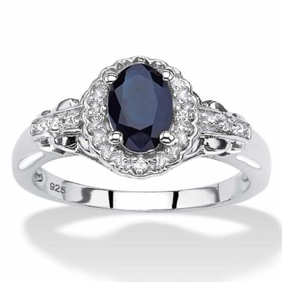 Seta Jewelry Oval-Cut Genuine Blue Sapphire and White Topaz Halo Cocktail Ring 1.12 TCW in Sterling Silver