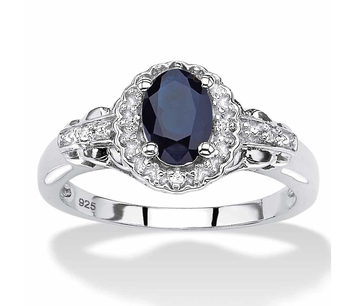 1.12 Cttw. Genuine Blue Sapphire and White Topaz Sterling Silver Halo Ring
