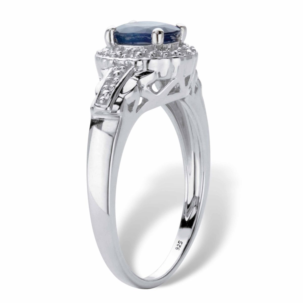 1.12 Cttw. Genuine Blue Sapphire and White Topaz Sterling Silver Halo Ring