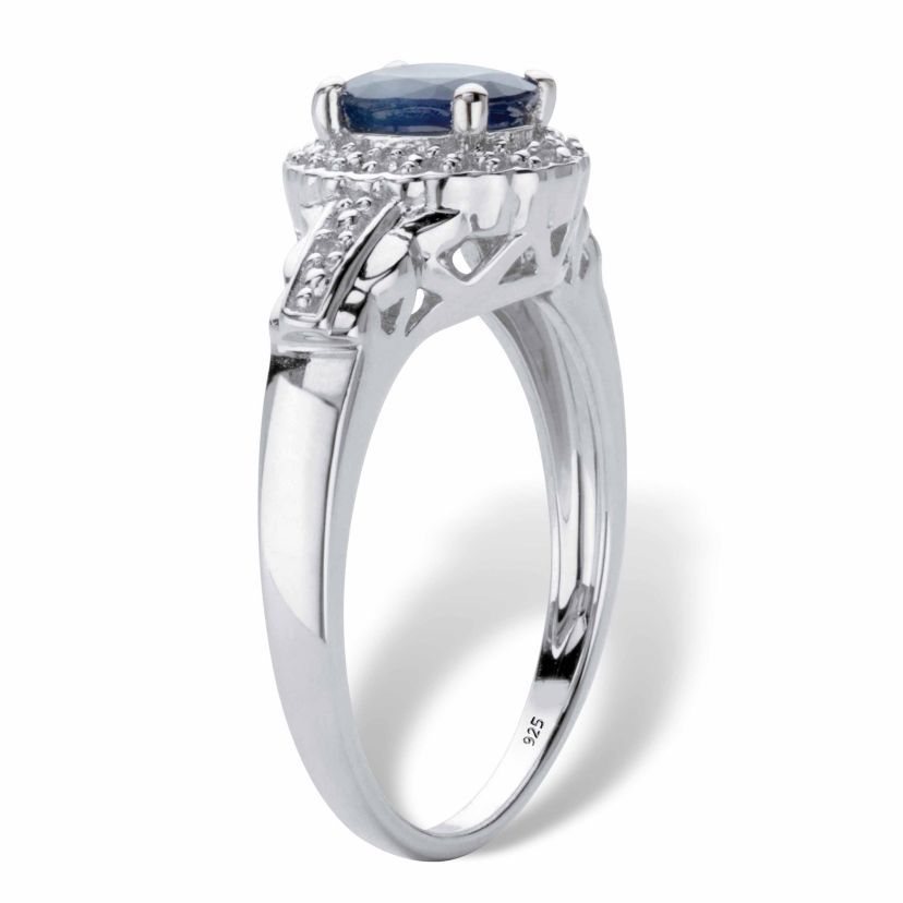 1.12 Cttw. Genuine Blue Sapphire and White Topaz Sterling Silver Halo Ring
