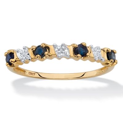 Seta Jewelry .32 Cttw. Round Genuine Sapphire Diamond Accent Solid 10k Yellow Gold Ring