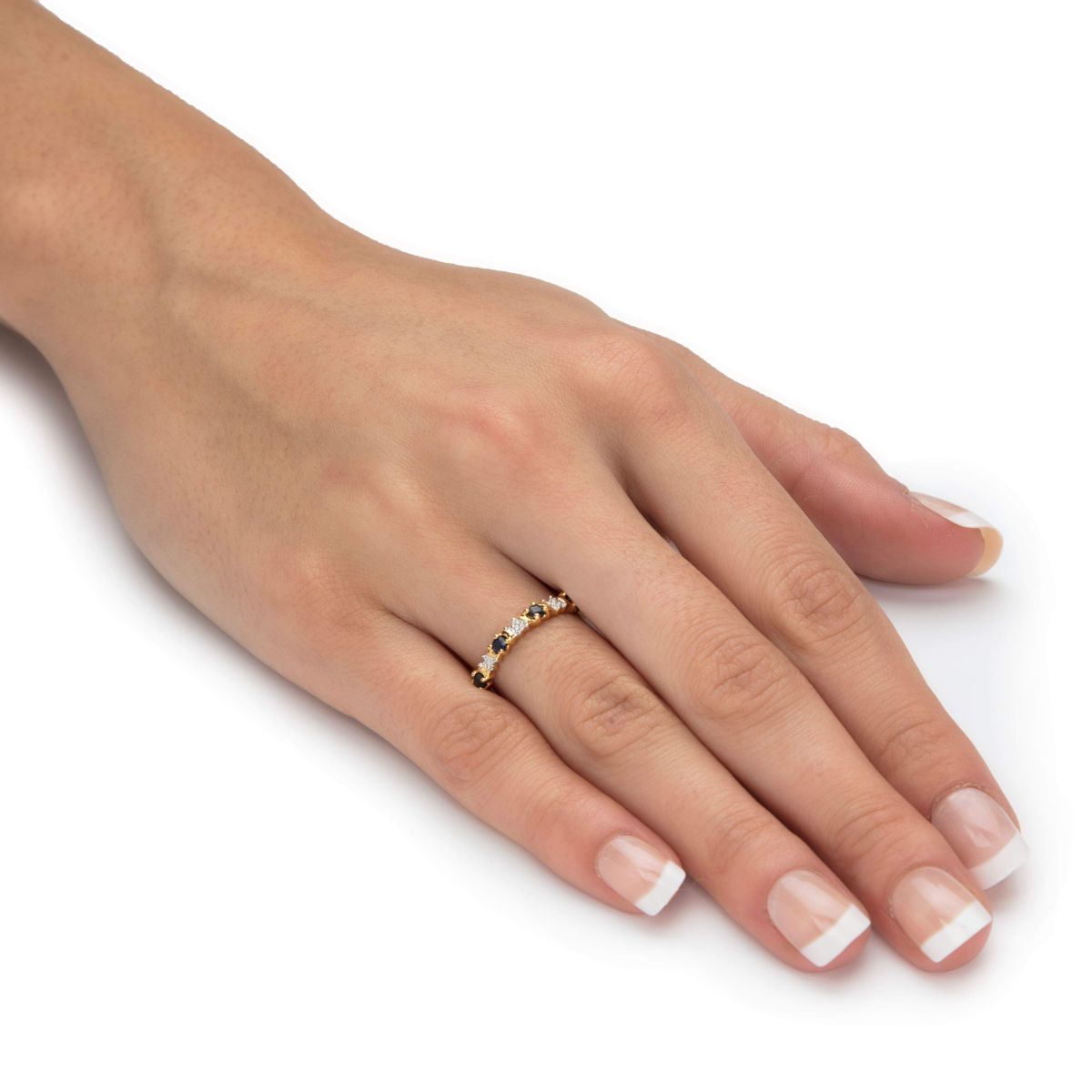 .32 Cttw. Round Genuine Sapphire Diamond Accent Solid 10k Yellow Gold Ring