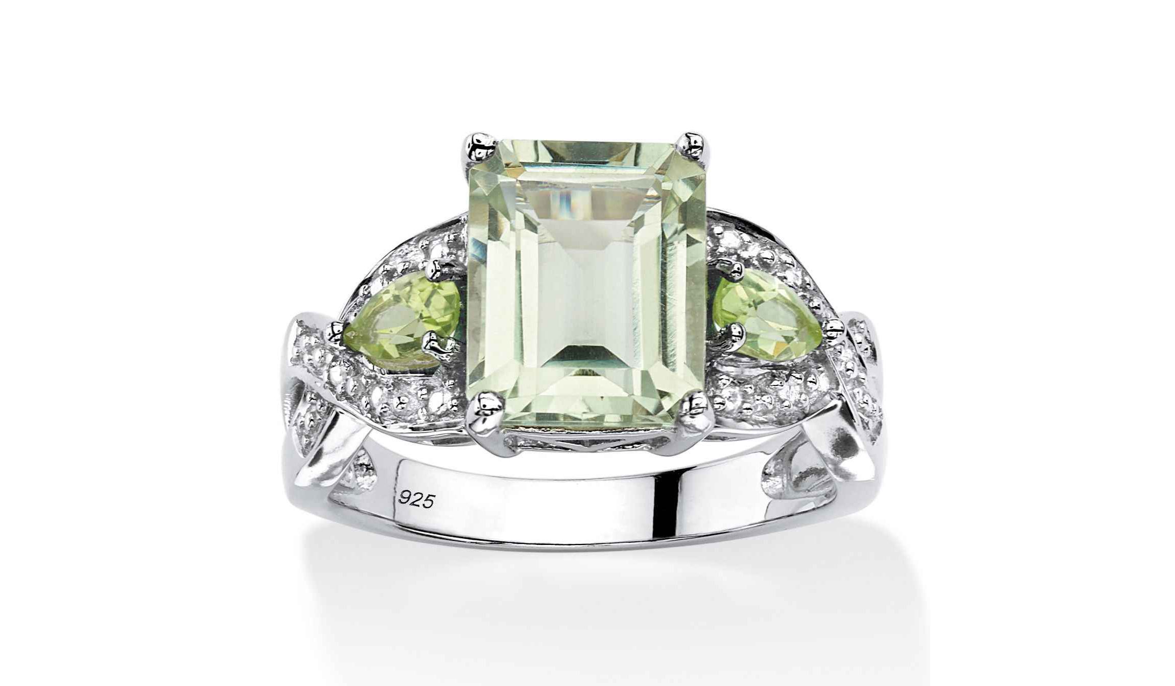 3.40 TCW Genuine Green Amethyst Ring in Platinum-plated Sterling Silver