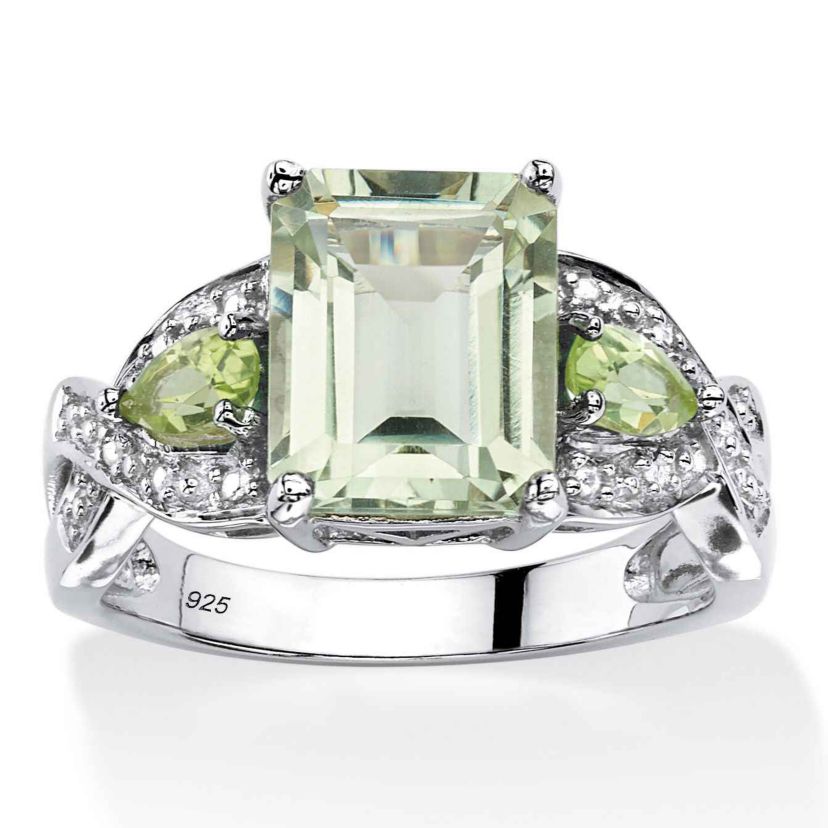 3.40 TCW Genuine Green Amethyst Ring in Platinum-plated Sterling Silver