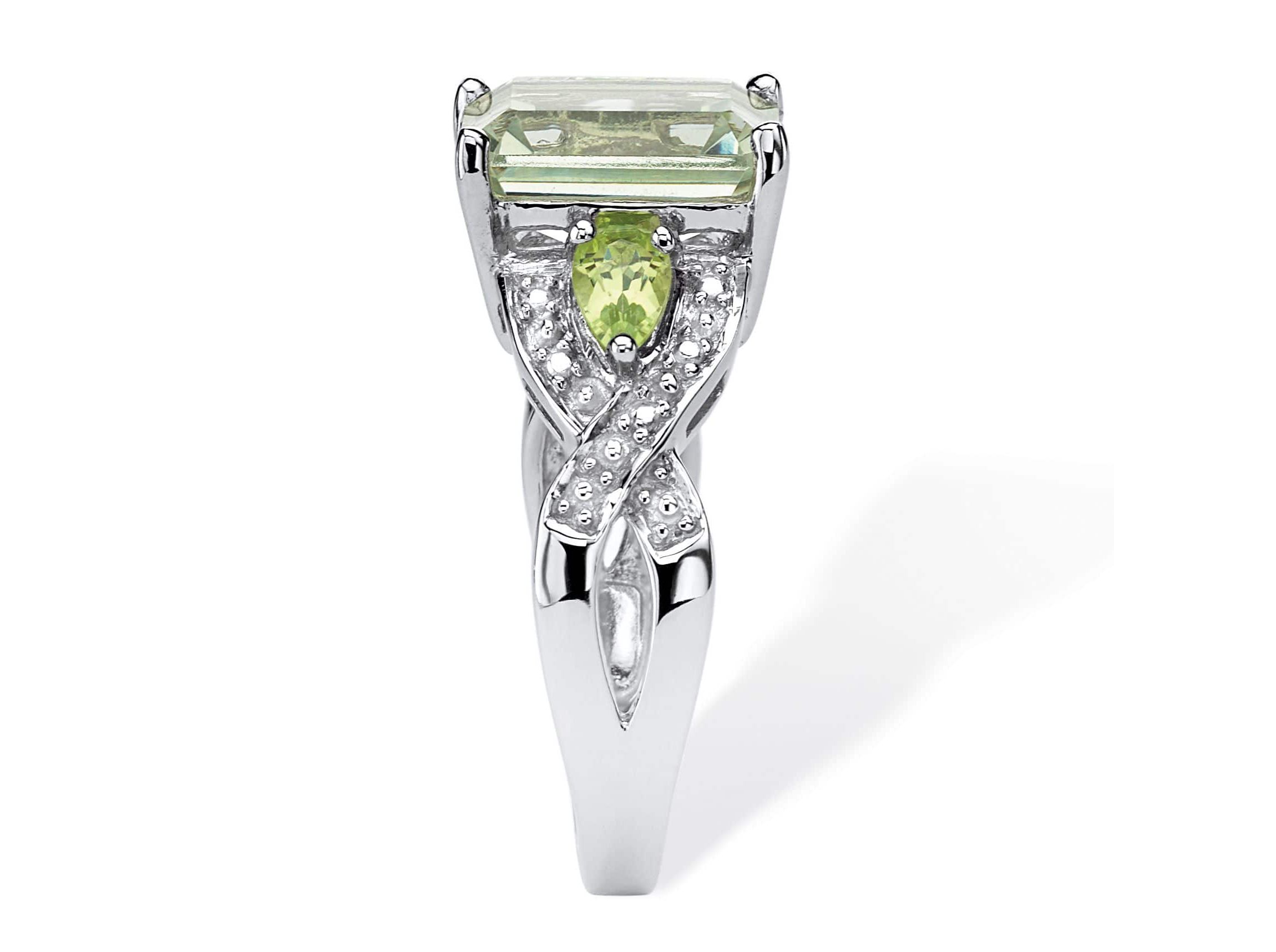 3.40 TCW Genuine Green Amethyst Ring in Platinum-plated Sterling Silver