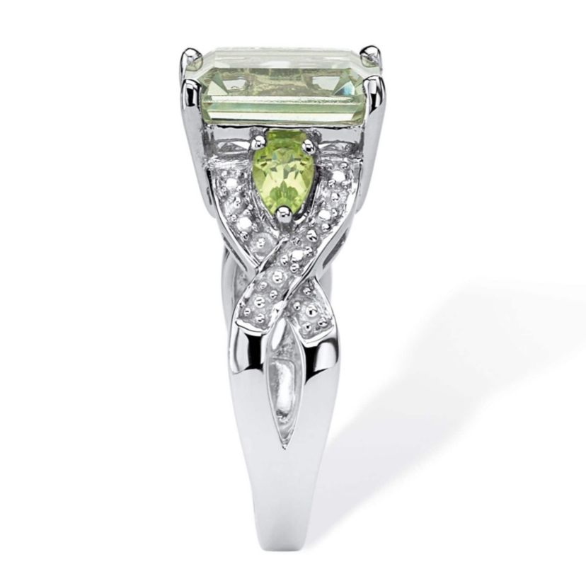 3.40 TCW Genuine Green Amethyst Ring in Platinum-plated Sterling Silver