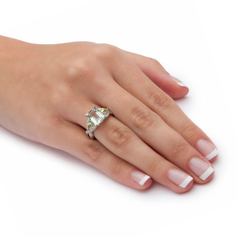 3.40 TCW Genuine Green Amethyst Ring in Platinum-plated Sterling Silver