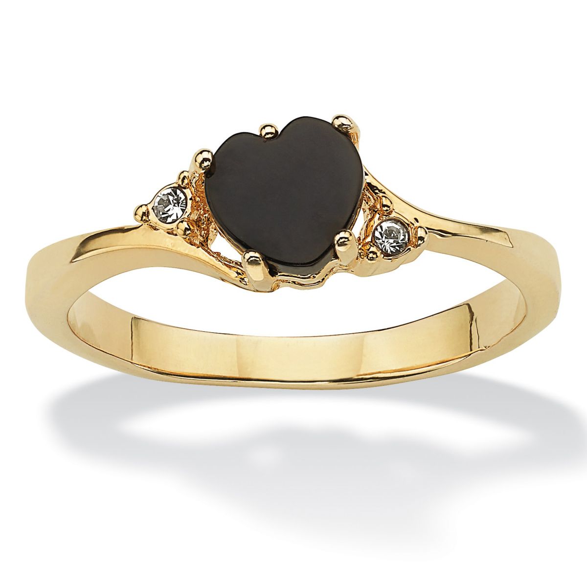 Heart-Shaped Genuine Onyx and Crystal Accent Yellow Gold-Plated Ring