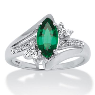 Seta Jewelry Lab Created 1.52 TCW Marquise-Cut Emerald Platinum-plated Sterling Silver Ring, Green, 10