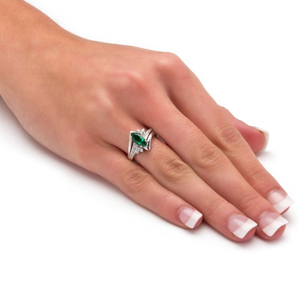 Lab Created 1.52 TCW Marquise-Cut Emerald Ring in Platinum-plated Sterling Silver