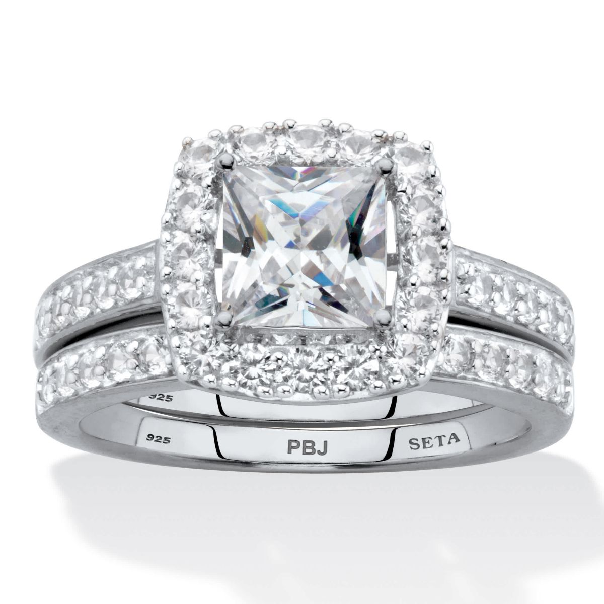 Lab Created 2.60 Cttw Platinum-plated Silver Created White Sapphire Engagement Ring Set
