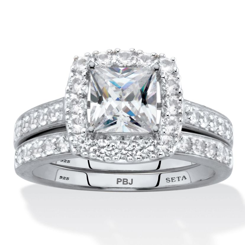 Lab Created 2.60 Cttw Platinum-plated Silver Created White Sapphire Engagement Ring Set