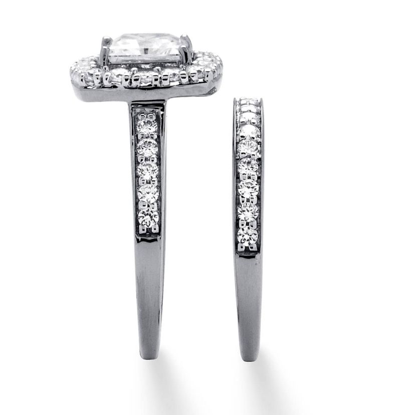 Lab Created 2.60 Cttw Platinum-plated Silver Created White Sapphire Engagement Ring Set