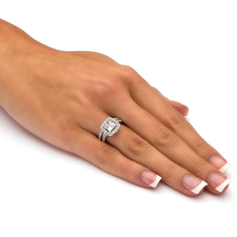 Lab Created 2.60 Cttw Platinum-plated Silver Created White Sapphire Engagement Ring Set