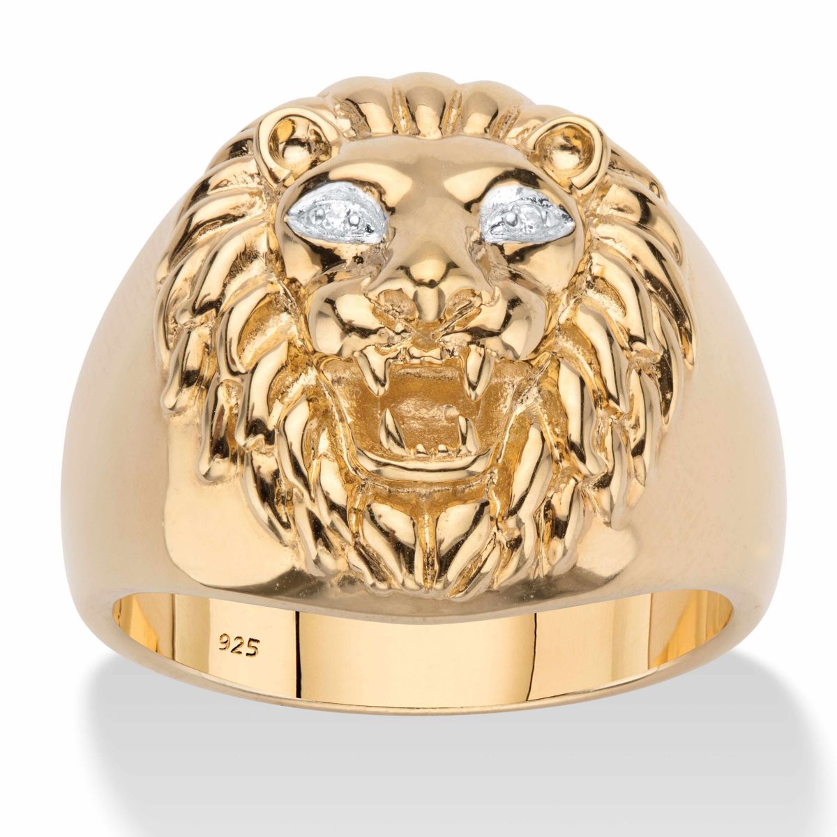 Mens Round Diamond Accent 18k Gold-plated Sterling Silver Lion Head Ring