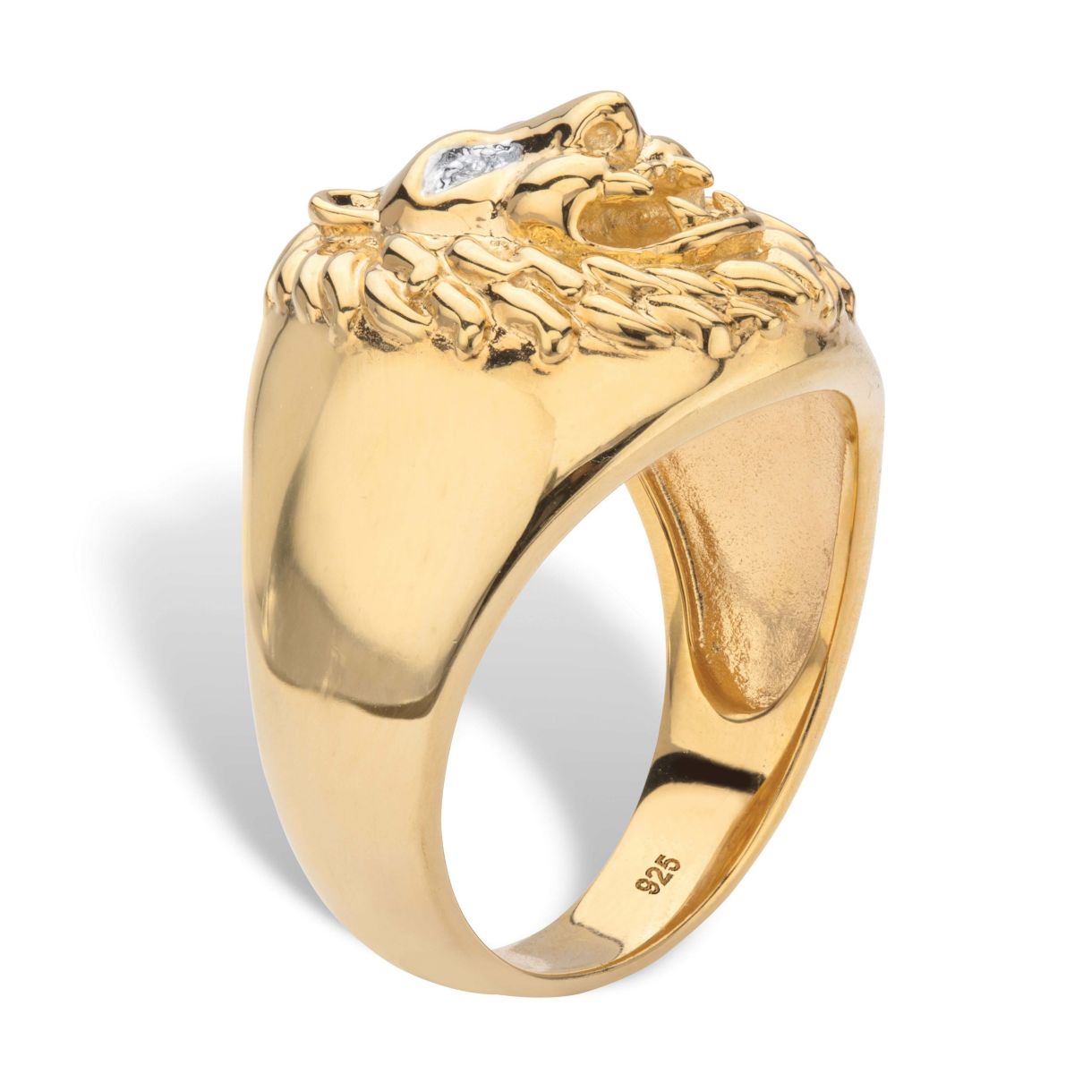 Mens Round Diamond Accent 18k Gold-plated Sterling Silver Lion Head Ring