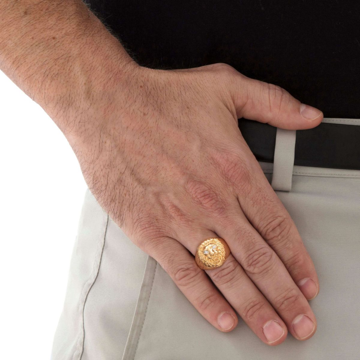 Mens Round Diamond Accent 18k Gold-plated Sterling Silver Lion Head Ring