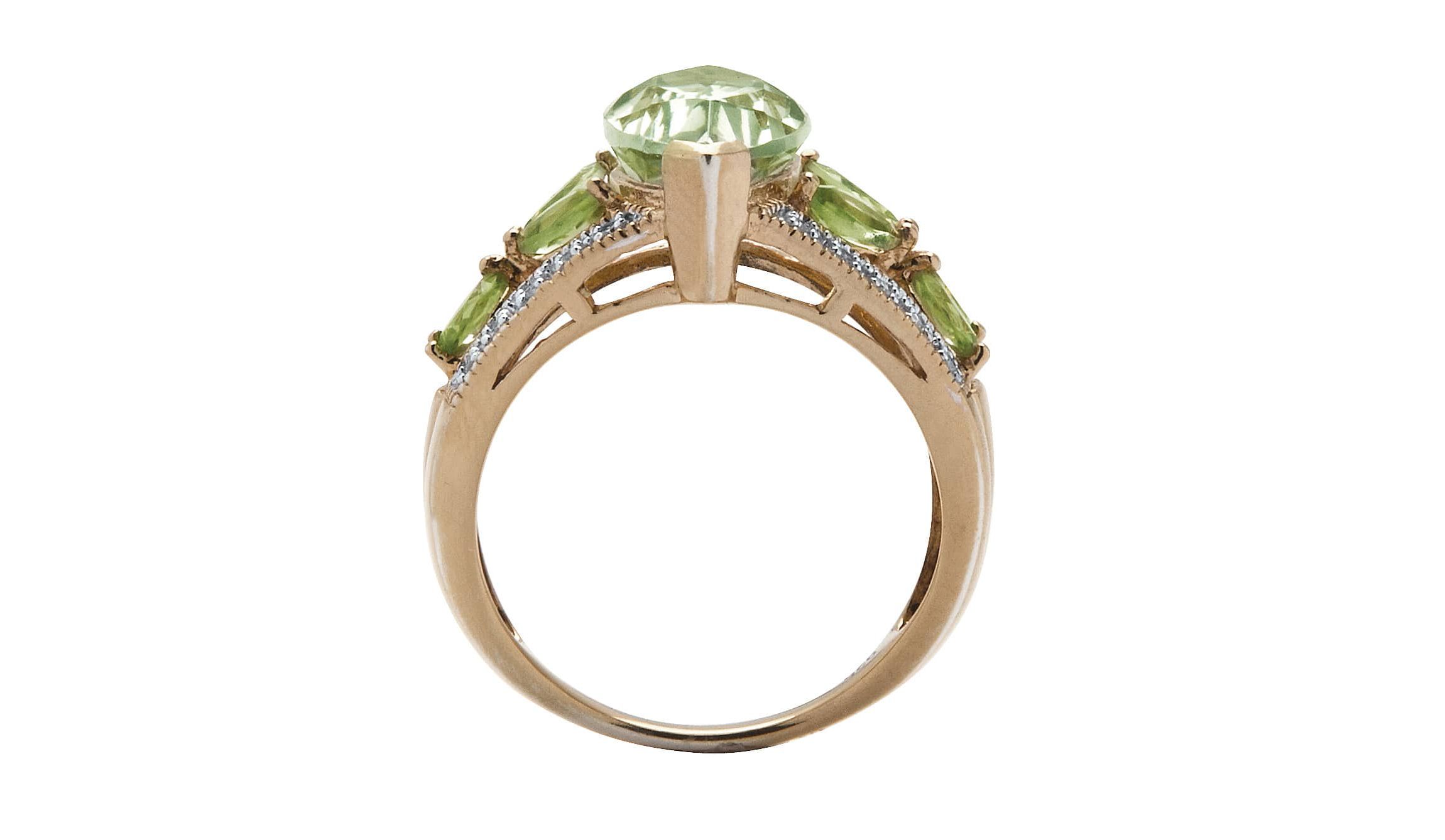 4.83 TCW Genuine Green Amethyst and Diamond Ring in Gold-Plated .925 Silver Ring