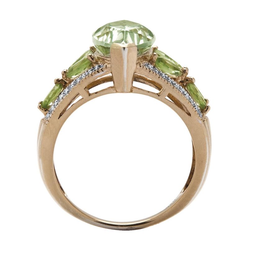 4.83 TCW Genuine Green Amethyst and Diamond Ring in Gold-Plated .925 Silver Ring