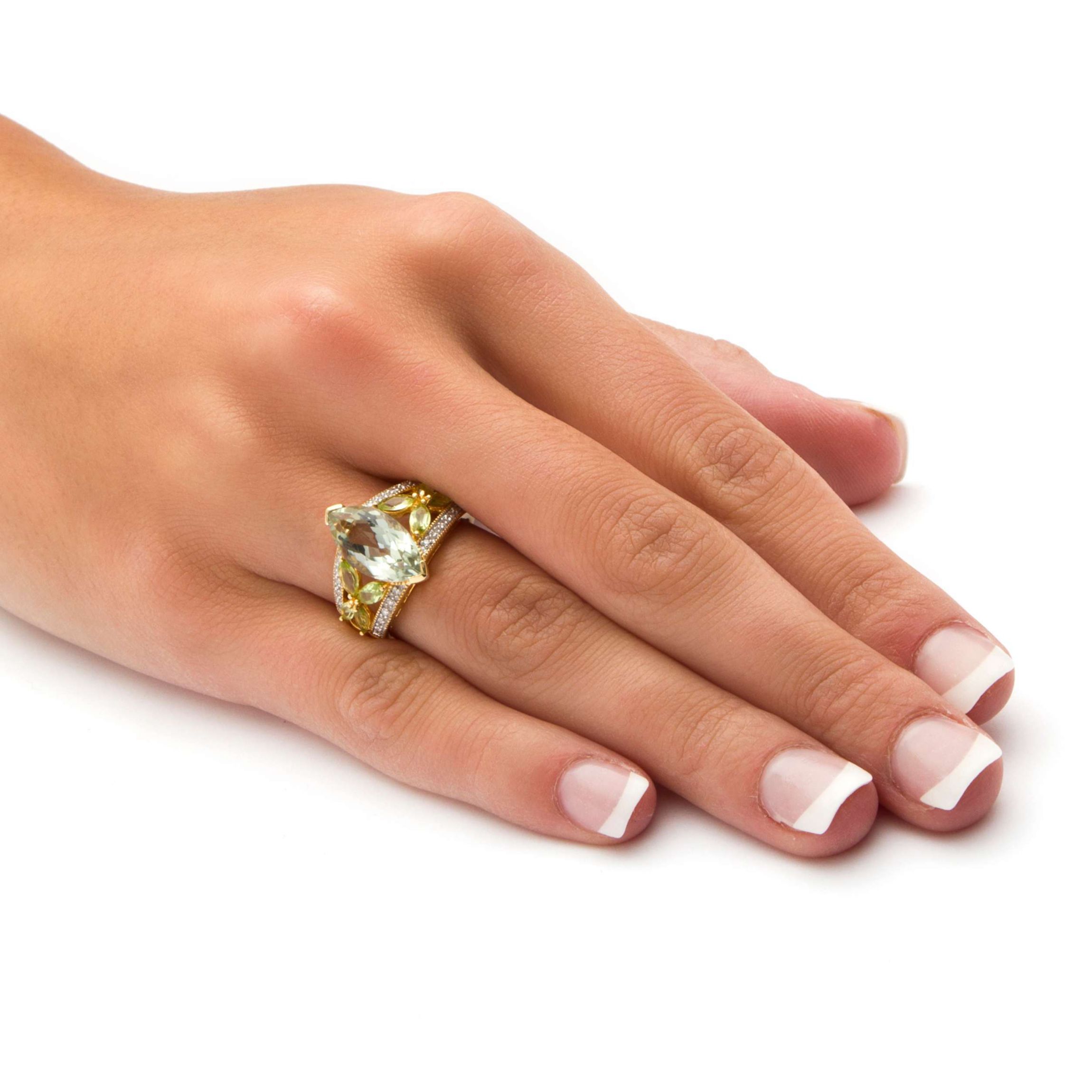 4.83 TCW Genuine Green Amethyst and Diamond Ring in Gold-Plated .925 Silver Ring