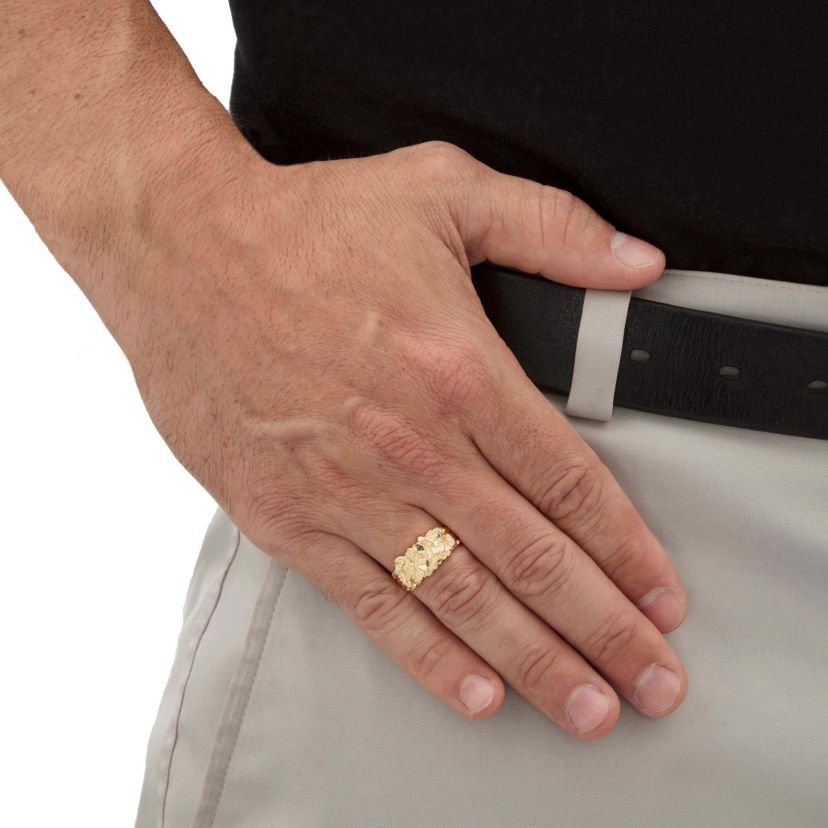 Mens Solid 10k Yellow Gold Nugget Ring