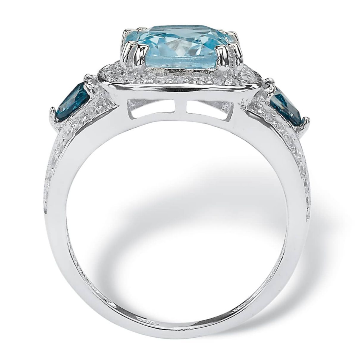 5.13 TCW London Blue Topaz and CZ Halo Ring Platinum-plated Sterling Silver