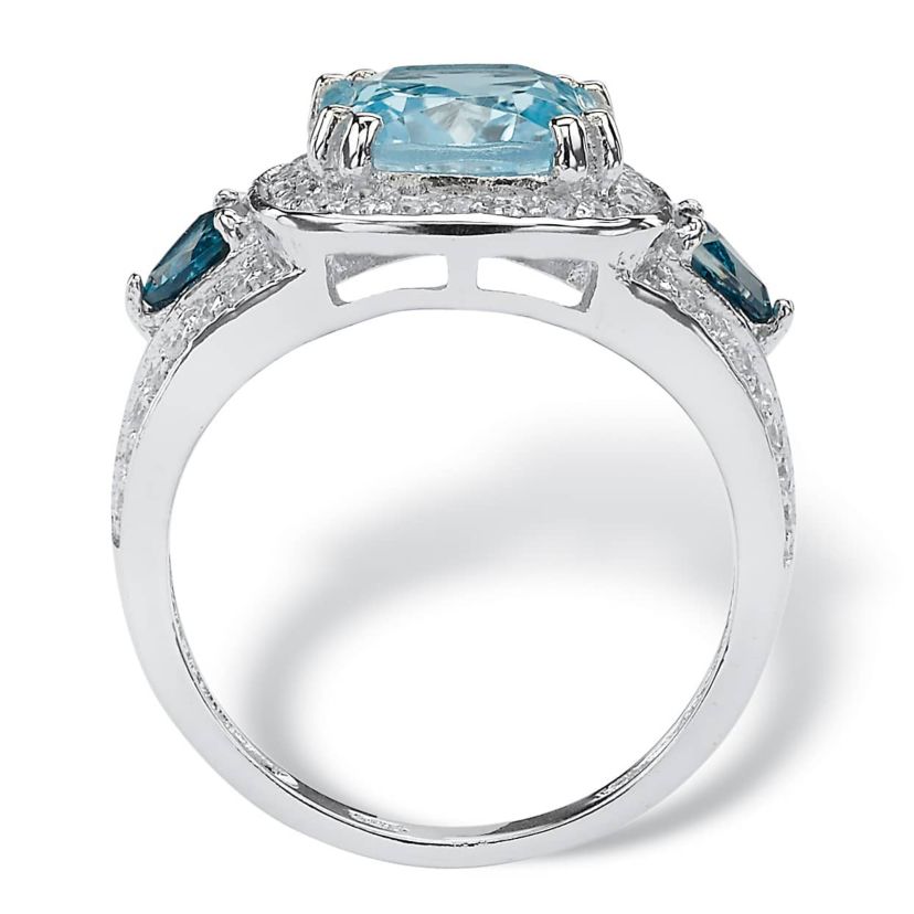 5.13 TCW London Blue Topaz and CZ Halo Ring Platinum-plated Sterling Silver