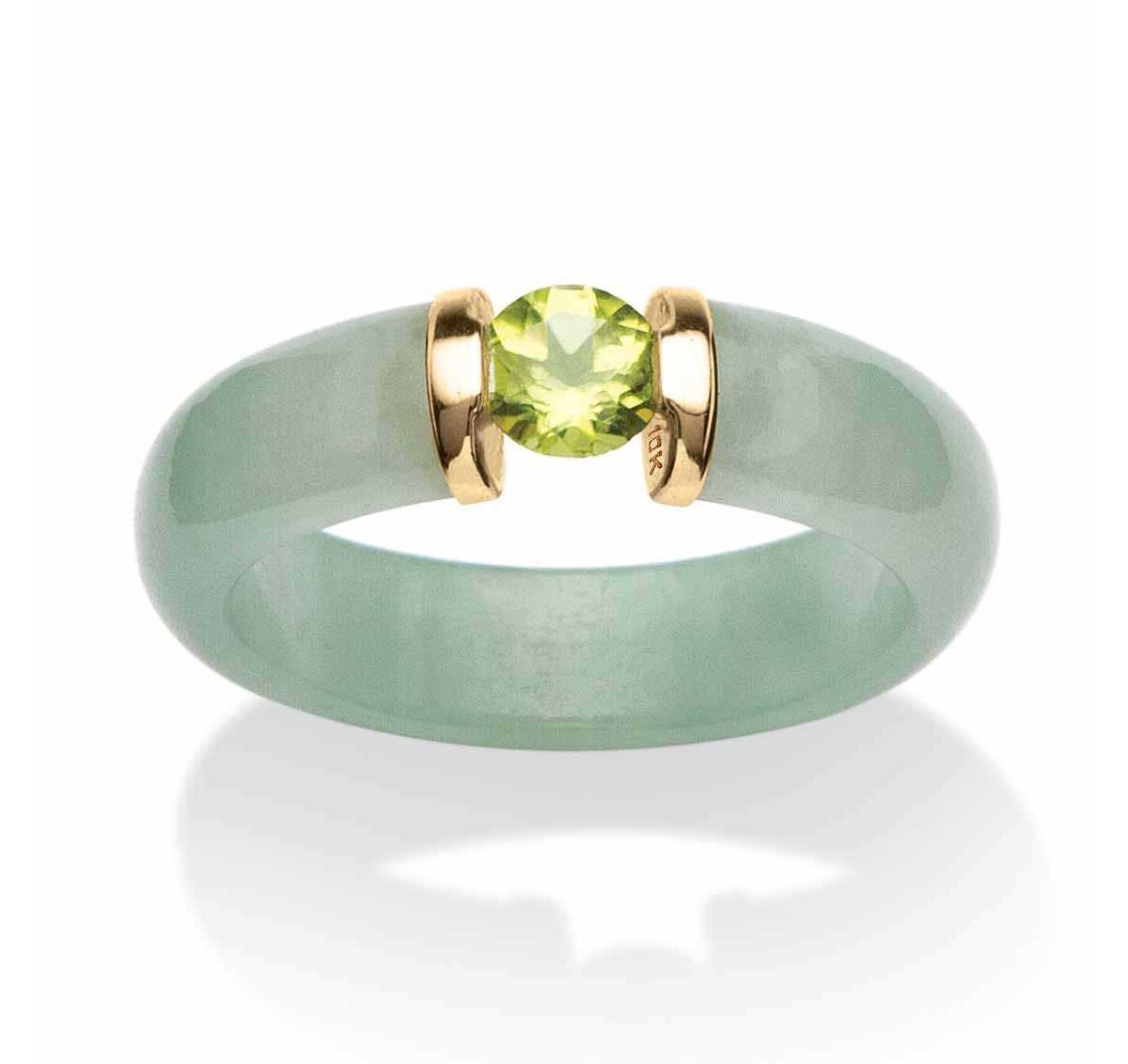 .50 TCW Round Green Peridot and Genuine Jade 10k Yellow Gold Cabochon Ring