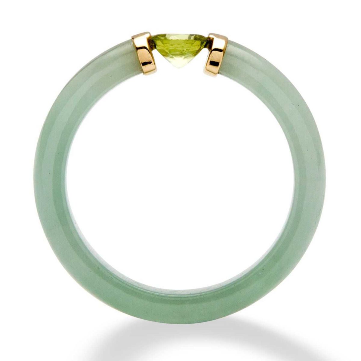.50 TCW Round Green Peridot and Genuine Jade 10k Yellow Gold Cabochon Ring