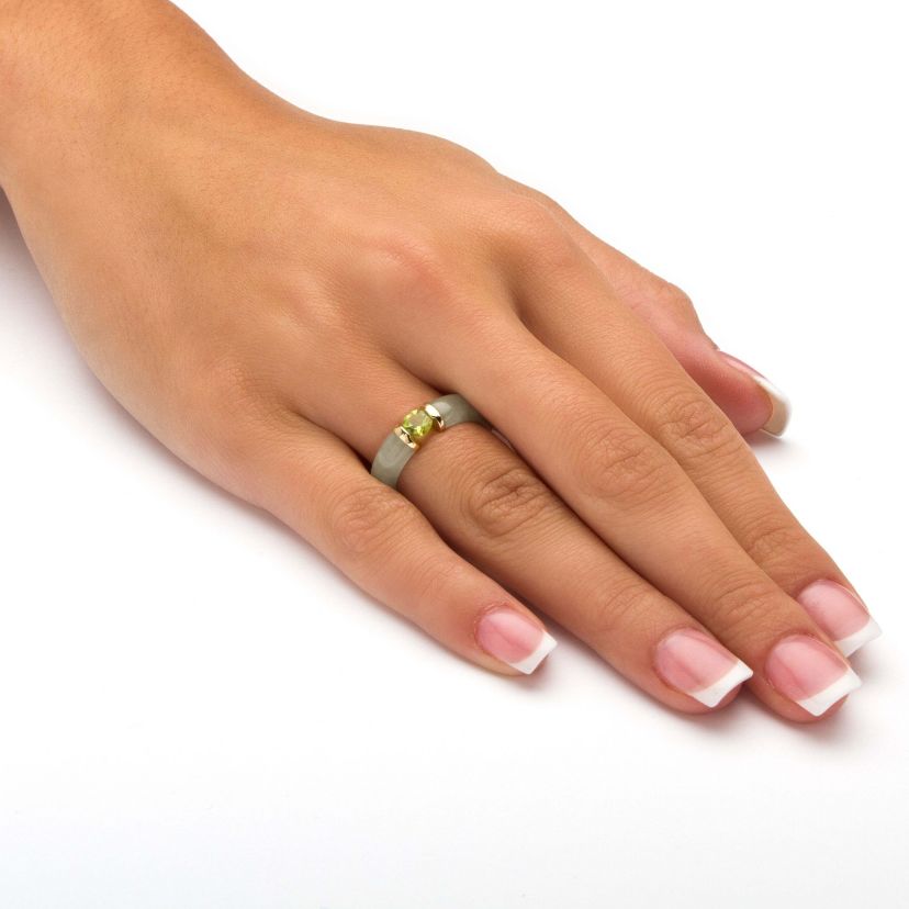 .50 TCW Round Green Peridot and Genuine Jade 10k Yellow Gold Cabochon Ring