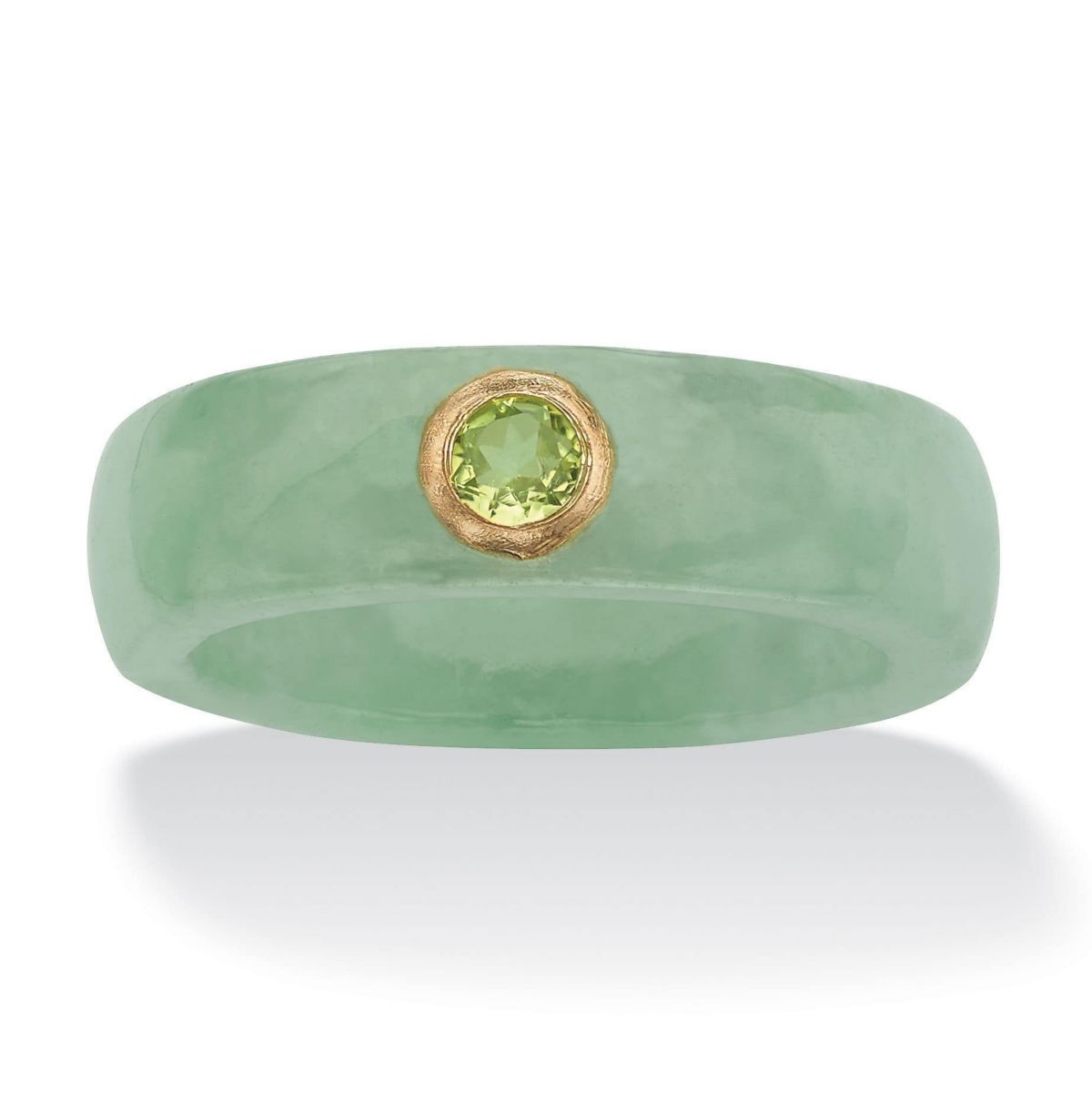 .26 TCW Round Genuine Peridot and Green Jade Ring in 10k Gold