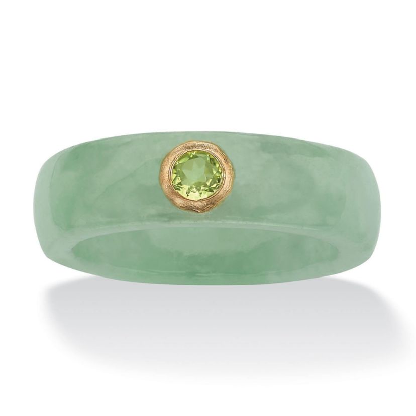 .26 TCW Round Genuine Peridot and Green Jade Ring in 10k Gold