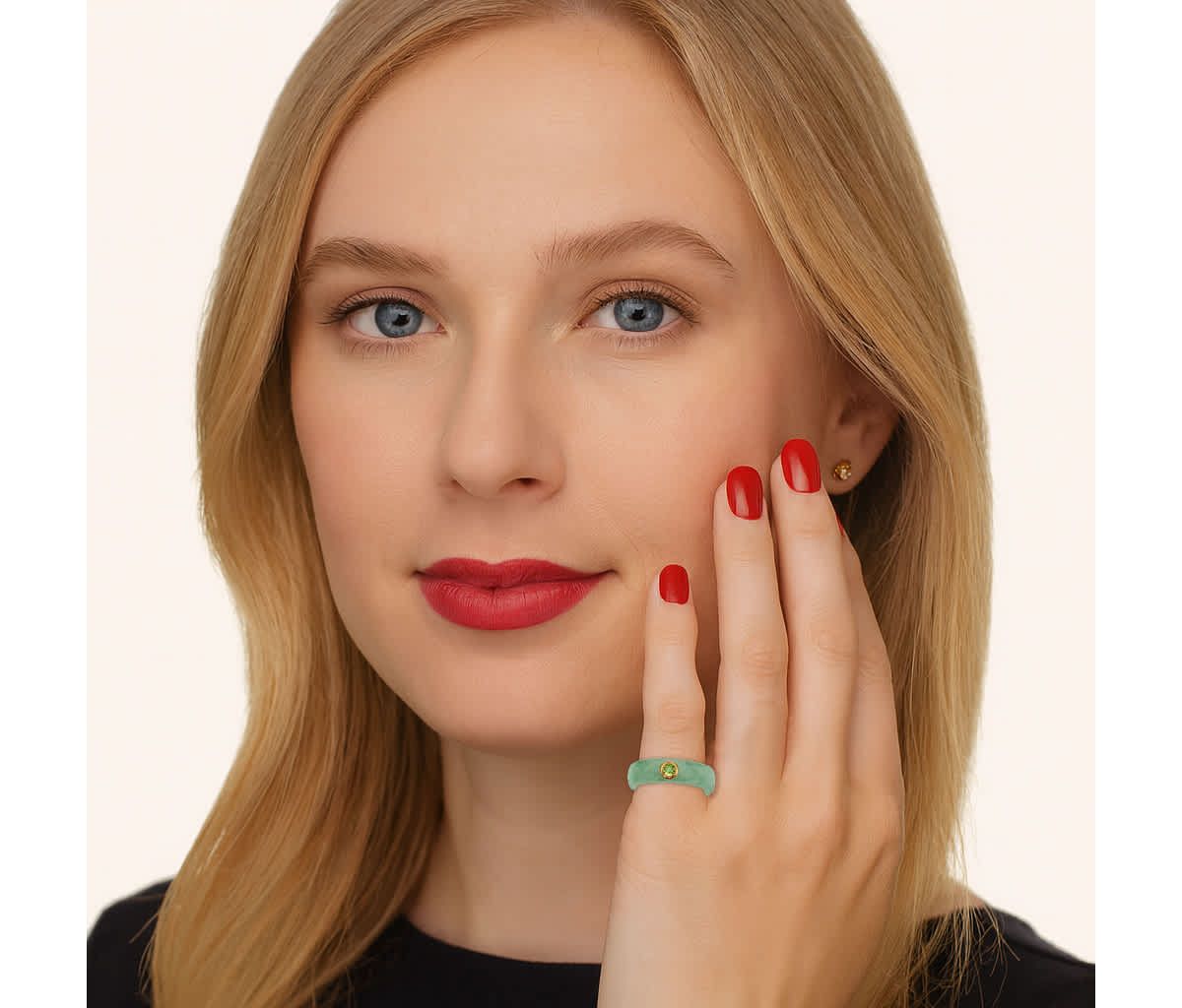 .26 TCW Round Genuine Peridot and Green Jade Ring in 10k Gold