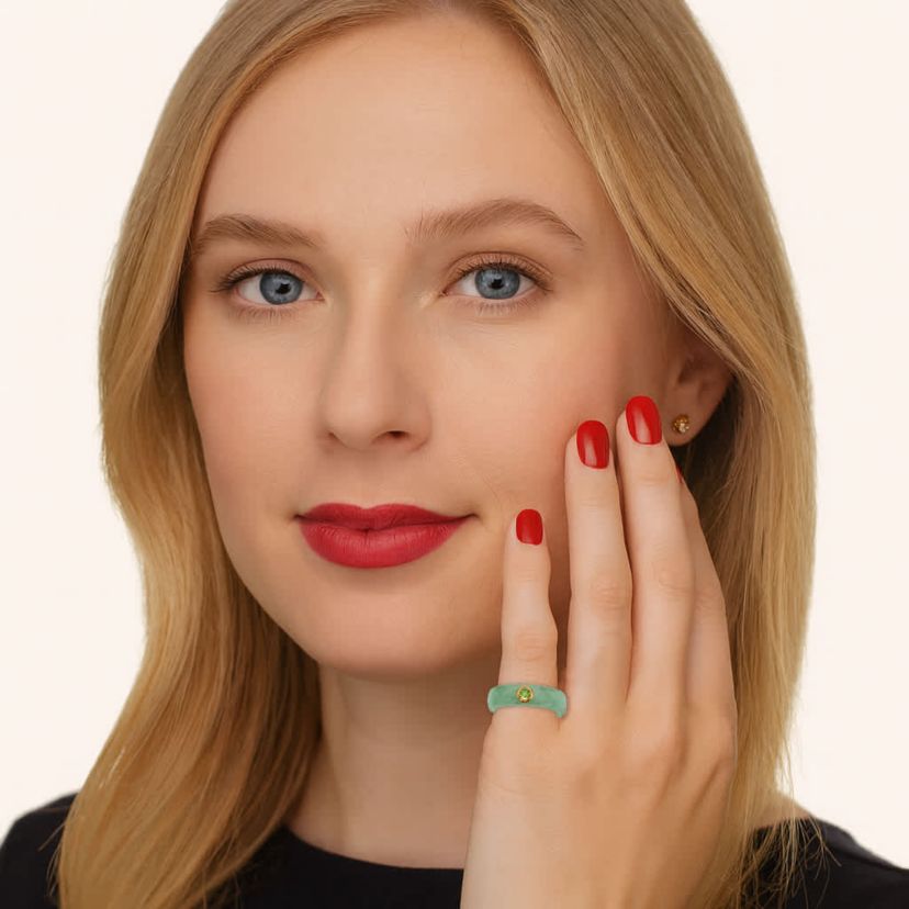 .26 TCW Round Genuine Peridot and Green Jade Ring in 10k Gold