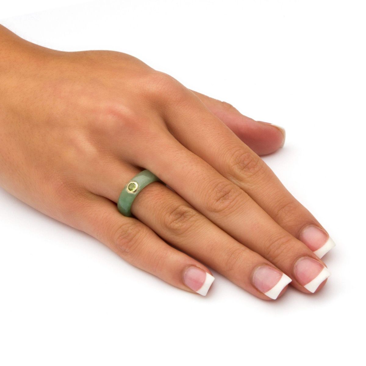 .26 TCW Round Genuine Peridot and Green Jade Ring in 10k Gold