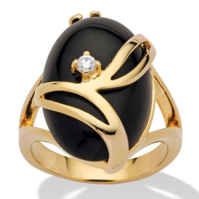 Seta Jewelry Oval-Shaped Onyx and Crystal Accent Gold-Plated Cocktail Ring, Black, 5