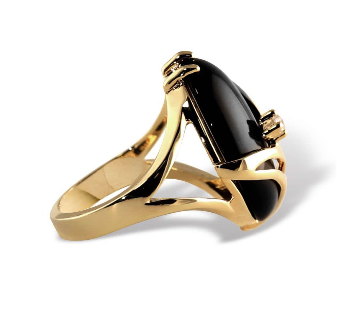 Seta Jewelry Oval-Shaped Onyx and Crystal Accent Cocktail Ring in Gold ...